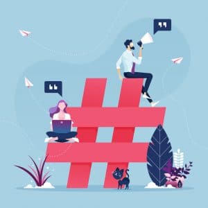 Group of people with hashtag icon-Social media marketing concept